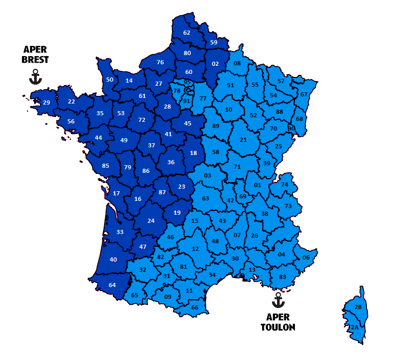 Carte de france des APER de la Marine Nationale